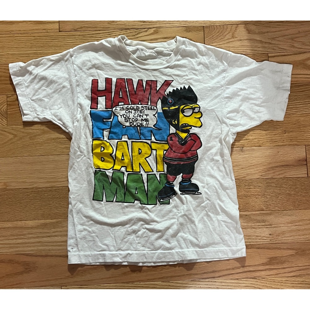 Vintage Bart Simpson Hawk Fan Bartman T-Shirt White Graphic Tee Mens S/M 90s